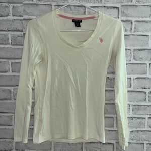 Ralph Lauren Sport cream colour, pink logo Long Sleeve T-Shirt size medium